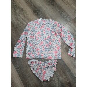 Hayden Floral Rash Guard Swimsuit Set Long‎ Sleeve Ruffle S/M #R